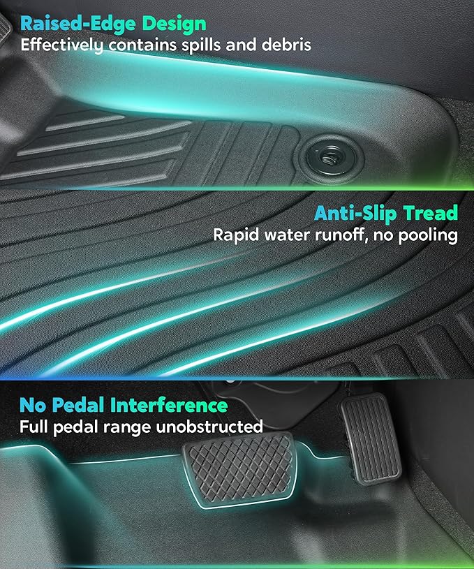 TPE All-Weather Floor Mats for Toyota Camry 2018-2024 (Not for Hybrid) | Custom Fit Floor Liners | 1st & 2nd Row Protection | Durable, Odorless, Easy to Clean (3-Piece Set, Black)