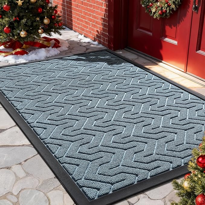 Yimobra Large Door Mat Outside Entrance 36x24, Waterproof Heavy Duty Outdoor Mats for Front Door, Non Slip Rubber Entry Mat for Garage Patio Indoor, Easy Clean, Mix Blue